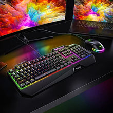 Load image into Gallery viewer, havit Wired Gaming Keyboard Mouse Combo LED Rainbow Backlit Gaming Keyboard RGB Gaming Mouse Ergonomic Wrist Rest 104 Keys Keyboard Mouse 4800 DPI for Windows &amp; Mac PC Gamers (Black)
