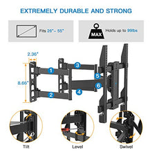 Load image into Gallery viewer, Corner TV Wall Mount Bracket Tilts, Swivels, Extends - Full Motion Articulating TV Mount for 26-55 Inch LED, LCD, 4K Flat Curved Screen TVs - Holds up to 99 Lbs, VESA 400x400 - Heavy Duty TV Bracket
