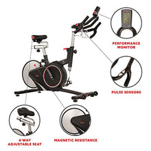 Load image into Gallery viewer, Sunny Health &amp; Fitness Magnetic Rear Belt Drive Indoor Cycling Bike with RPM Cadence Sensor - SF-B1709, Black
