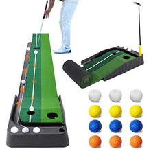 Load image into Gallery viewer, Golf Putting Green Mat with Auto Ball Return,Golf Practice Training Aid,Extra Long 9.84Feet,Pro Indoor/Outdoor Putting Green with 12 Bonus Balls Foldable Golf Mats
