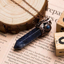 Load image into Gallery viewer, Bivei Retro Antique Brass Chakra Necklace Hexagonal Prism Gemstone Quartz Crystal Stone Healing Pendant(Sodalite)
