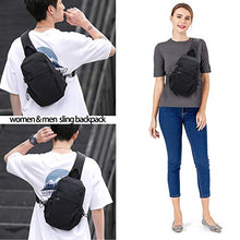 Load image into Gallery viewer, Small Black Sling Crossbody Backpack Shoulder Bag for Men Women, Lightweight One Strap Backpack Sling Bag Backpack for Hiking Walking Biking Travel Cycling USB Charger Port-Nylon
