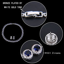 Load image into Gallery viewer, EVER FAITH Silver-Tone Round Cubic Zirconia September Birthstone Row Necklace Earrings Set Blue
