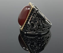 Load image into Gallery viewer, KAR 925K Stamped Sterling Silver Red Agate (Aqeeq) Men's Large Ring I1N (13)

