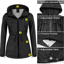 Load image into Gallery viewer, sunseen Women's Outdoor Waterproof Raincoat Packable Lightweight Rain Jacket Hooded Outerwear Trench Coat Travel Windbreaker (Grey, XL)
