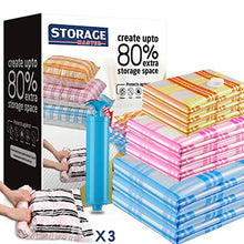 Load image into Gallery viewer, Storage Master 12 Vacuum Storage Bags, Space Saver Bags, 12-Pack (3 Jumbo, 3 Large, 3 Medium, 3 Roll-Up) with Hand Pump (12-Combo)
