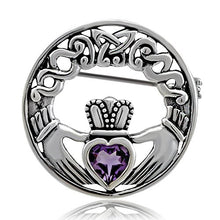 Load image into Gallery viewer, WithLoveSilver Sterling Silver 925 Charm Amethyst Claddagh Celtic Iris Friendship Brooch Pin
