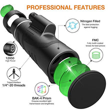 Load image into Gallery viewer, Monocular Telescope - 12X50 High Power 【HD Monocular for Bird Watching】 with Smartphone Holder &amp; Tripod IPX7 Waterproof Monocular Made by Hyper FMC BAK4 Prism &amp; Eco-Friendly Materials
