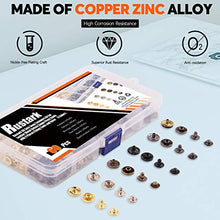 Load image into Gallery viewer, Rustark 60 Sets Snap Fasteners Kit for Leather Metal Button Snaps Press Studs with 4 Pieces Fixing Tools and Ruler Snap Rivet Fasteners for Clothing Coat Bracelet Jacket and Crafting (6 Colors)
