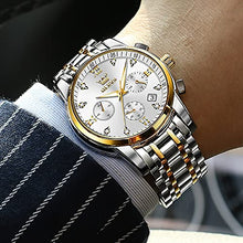 Load image into Gallery viewer, OLEVS Male Wrist Watches, Analog Quartz Business Stainless Steel Waterproof Luminous Watches Luxury Casual Classic Glamour White Big Diamond Dial Date Multi-Function Chronograph Watches for Man
