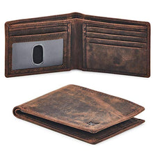 Load image into Gallery viewer, Real Leather Mens Bifold Wallet RFID Blocking Slim Minimalist Front Pocket - Thin &amp; Stylish with ID Window (Crazy Horse, Cognac)
