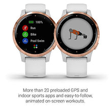 Load image into Gallery viewer, Garmin vivoactive 4S, Smaller-Sized GPS Smartwatch, Features Music, Body Energy Monitoring, Animated Workouts, Pulse Ox Sensors And More, Rose Gold With White Band
