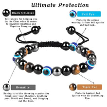 Load image into Gallery viewer, Triple Protection Crystal Bracelet，Energy Crystal Bracelet Tigers Eye Black Obsidian and Hematite Beads Bracelet for Men Women, Crystal Jewelry Stone Bracelets Bring Luck and Prosperity and Happiness
