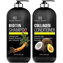 Load image into Gallery viewer, Botanic Hearth Biotin Shampoo and Conditioner with Collagen - Fights Hair Loss &amp; Thinning with Korean Ginseng &amp; Turmeric, Conditioner Promotes Hair Growth with Avocado and Coconut - 16 fl oz x 2
