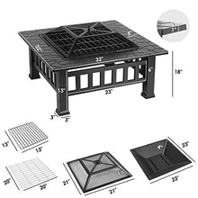 Load image into Gallery viewer, HEMBOR 32'' Outdoor Fire Pit Table, Multi-Purpose Square Fireplace, Backyard Patio Garden Outside Wood Burning Heater, BBQ, Ice Pit, with BBQ Frames&amp;Waterproof Cover, Suitable for Party, Picnic, Camp
