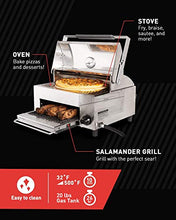 Load image into Gallery viewer, Capt’n Cook Ovenplus Salamander Grill - All in One Portable Gas Grill, Oven, and Stove with Pizza Stone, Cutter, and Peel, Stainless Steel Double Cooking Design Saves Time, Effort, Clean-Up and Money
