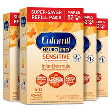 Load image into Gallery viewer, Enfamil NeuroPro Sensitive Baby Formula, Brain and Immune Support with DHA, Iron &amp; Prebiotics, Lactose Sensitivity Infant Formula Inspired by Breast Milk, Non-GMO, Powder Refill Box 29.4 Oz, Pack of 4
