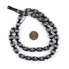 Load image into Gallery viewer, 33 Premium Silver Inlaid Striped Oval Arabian Prayer Beads (14x9mm), Islamic Tasbih, Ramadan Gift, Middle Eastern Beads - The Bead Chest
