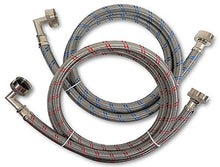 Load image into Gallery viewer, Premium Stainless Steel Washing Machine Hoses with 90 Degree Elbow, 6 Ft Burst Proof (2 Pack) Red and Blue Striped Water Connection Inlet Supply Lines - Lead Free

