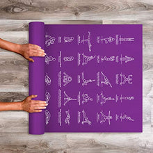 Load image into Gallery viewer, NewMe Fitness Instructional Yoga Mat, Purple - Printed w/ 70 Illustrated Poses, 24” Wide x 68” Long, for Women &amp; Men : Non Slip, Eco Friendly PVC, Non Toxic : for Home or Gym : 5mm Thick

