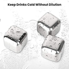 Load image into Gallery viewer, Kollea Stainless Steel Pack of 8 Reusable Ice Cubes Chilling Stones with Tongs &amp; Freezer Storage Tray for Whiskey Wine
