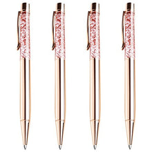 Load image into Gallery viewer, Ballpoint Pens, BYSOU 4 Pcs Rose Gold Metal Pen Refills Bling Dynamic Liquid Sand Pen Black Ink for Office Supplies
