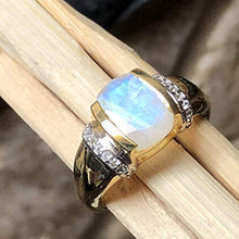 Load image into Gallery viewer, Natural Rainbow Moonstone, White Topaz 14k Gold Over 925 Solid Sterling Silver Engagement Ring Size 6, 7, 8, 10
