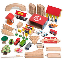 Load image into Gallery viewer, KipiPol Wooden Train Tracks Set for Kids, Toddler Boys and Girls 3, 4, 5 Years Old and Up - 69 Pieces – Premium Wood Construction Toys - Fits Thomas, Brio, IKEA, Imaginarium, Melissa and Doug
