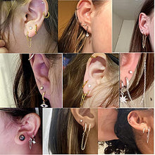 Load image into Gallery viewer, IRONBOX 12Pairs Dangle Hoop Earrings Evil Eye Earrings Starburst Earrings Gold Chain Earrings Mini Hoop Ball Bar Studs Set for Women
