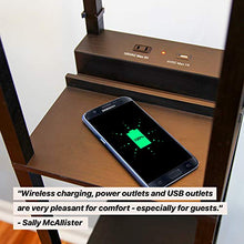 Load image into Gallery viewer, Brightech Maxwell Shelf Floor Lamp w. Wireless Charging Station, USB Port &amp; Outlet - Column Lighting For Bedrooms, Offices &amp; Living Rooms - Contemporary Skinny Nightstand &amp; Tower Light - Brown

