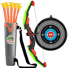 Load image into Gallery viewer, TEMI Kids Bow and Arrow Set - LED Light Up Archery Toy Set with 10 Suction Cup Arrows, Target &amp; Quiver, Indoor and Outdoor Toys for Children Boys Girls
