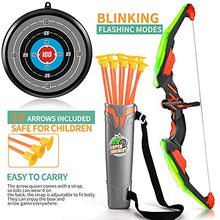 Load image into Gallery viewer, TEMI Kids Bow and Arrow Set - LED Light Up Archery Toy Set with 10 Suction Cup Arrows, Target &amp; Quiver, Indoor and Outdoor Toys for Children Boys Girls

