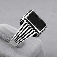 Load image into Gallery viewer, chimoda Turkish Silver Jewelry Black Onyx Stone 925 Sterling Men's Ring Striped Design (11)
