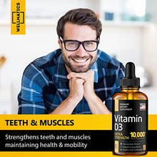 Load image into Gallery viewer, Vitamin D3 10000 IU Drops - Extra Strength Vitamin D Drops - Made in USA - High Dose D3 Vitamin - Natural Vegan Vitamin D3 - The Sunshine Vitamin D3 Drops - Non-GMO, Gluten Free VIT D3 - 2 Fl Oz
