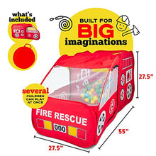 Load image into Gallery viewer, Fire Truck Tent with Sound Button for Kids Toddlers Boys &amp; Girls - Red Fire Engine Pop Up Pretend Playhouse Indoors &amp; Outdoors - Quick Set Up Weather Proof Fabric Foldable &amp; Spacious – Great Gift Idea
