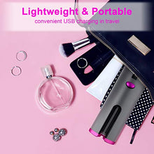 Load image into Gallery viewer, Fezax Cordless Auto Hair Curler, Automatic Curling Iron with LCD Display Adjustable Temperature &amp; Timer, Portable Rechargeable Rotating Ceramic Barrel Curling Wand Fast Heating for Hair Styling
