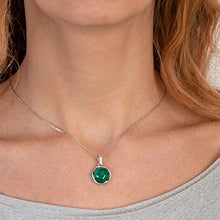 Load image into Gallery viewer, 925 Sterling Silver Malachite Necklace - Dainty 12mm Natural Stone, Genuine Dark Green Malachite Gemstone Pendant, Delicate Handmade Vintage Antique Everyday Jewel for Classy Women
