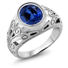 Load image into Gallery viewer, Gem Stone King 925 Sterling Silver Oval Blue Simulated Sapphire Men's Ring 6.13 Ct (Size 13)
