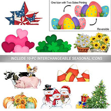 Load image into Gallery viewer, Winder Truck Welcome Sign &amp; Home Sign, 2-Side Red Truck Christmas Decor Signs with 10 Pcs Icons for Front Door, Holiday, Fall, Christmas, Harvest, Easter, Halloween, Seasonal and Interchangeable Wall Hanging &amp; Freestanding Tabletop Decor for Your Home
