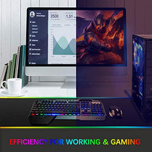Load image into Gallery viewer, Wireless Gaming Keyboard and Mouse,Rainbow Backlit Rechargeable Keyboard Mouse with 3800mAh Battery Metal Panel,Removable Hand Rest Mechanical Feel Keyboard and 7 Color Gaming Mute Mouse for PC Gamers
