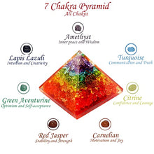 Load image into Gallery viewer, Orgone Pyramid | 7 Chakra Orgonite Pyramid for Meditation &amp; Anti-Stress | Seven Chakra Pyramid Large, Healing Crystal Gemstone Pyramid | Orgone Pyramid Crystal - Handmade In India
