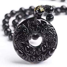 Load image into Gallery viewer, Mson Obsidian Pendant Necklace Obsidian Crystal Pendant Necklace Pattern with Extend Bead Chain for Men or Women (Pi Yao/Pi Xiu)
