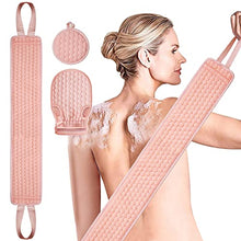 Load image into Gallery viewer, 2 Pack 36.5 Inch Long Loofah Back Scrubber Set with Exfoliating Glove and Sponge Pad for Women and Men, Beige &amp; Pink
