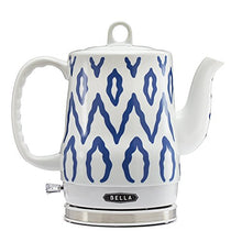 Load image into Gallery viewer, BELLA 1.2 Liter Electric Ceramic Tea Kettle with Detachable Base &amp; Boil Dry Protection, Blue Aztec, Electric Tea Kettle with Automatic Shut Off &amp; Detachable Swivel Base (13724)
