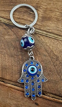 Load image into Gallery viewer, Evil Eye Silver Hamsa Keychain Hand Fatima Protection Charm Key holder Good Luck Keychain - Amulet
