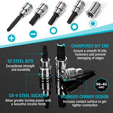 Load image into Gallery viewer, DURATECH Bit Socket Set, 42-piece, 1/4" and 3/8" Drive Allen, Torx, Star, Slotted, Phillips Bit Sockets, 3/8" 90T Ratchet, Extension Bar, Socket Adapter, with Storage Case, SAE &amp; Metric

