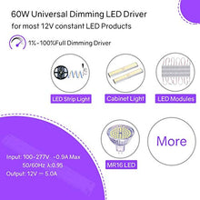 Load image into Gallery viewer, HitLights LED Driver, 60W LED Dimmable Driver Transformer 110-277VAC - 12V 5A DC Electric Dimmable Power Supply for LED Strip Lights, 12V Constant LED Products White
