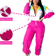 Load image into Gallery viewer, Women Colorblock One Piece Outfits Set High Waist Pants Long Sleeve Zipper Front Windbreaker Jumpsuit Pink L
