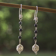 Load image into Gallery viewer, NOVICA Obsidian .925 Sterling Silver Dangle Hook Earrings 'Cosmic Spheres''
