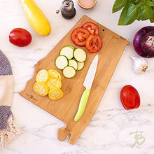 Load image into Gallery viewer, Totally Bamboo Destination Alabama State Shaped Bamboo Serving and Cutting Board, Includes Hang Tie for Wall Display
